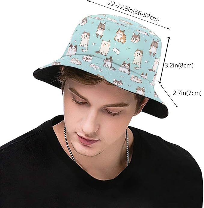 Cute Funny Cat Bucket Hats Fashion Sun Cap Packable Outdoor Animal Cat Fisherman Hat for Women and Men