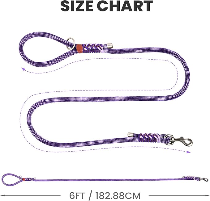 Heavy Duty Dog Leash- 6 FT Handmade Rope with Rotating Metal Clip, No Pull Training Slip Lead Comfortable for The Strong Large Medium Pets (Heavy Duty Dog Leash (Purple), 6 FT Dog Leash)