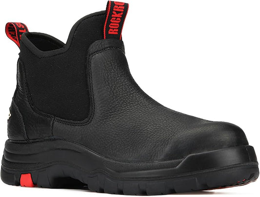 ROCKROOSTER Bakken Men's Black 6 inch Chelsea Boots, EH Rated Waterproof Slip-on Work Boots AK303-Soft Toe, AK323-Steel Toe, CP323-Comp Toe