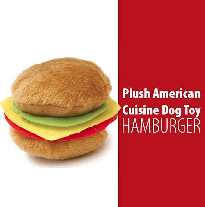 Jeffers Pet Plush Dog Toy with Squeaker, Hamburger 4.5" - Soft Crinkle Fabric, Safe & Durable, Healthy Fun for Small & Medium Dogs, Interactive Play, Fetch, Tug - Best Gift for Active Games