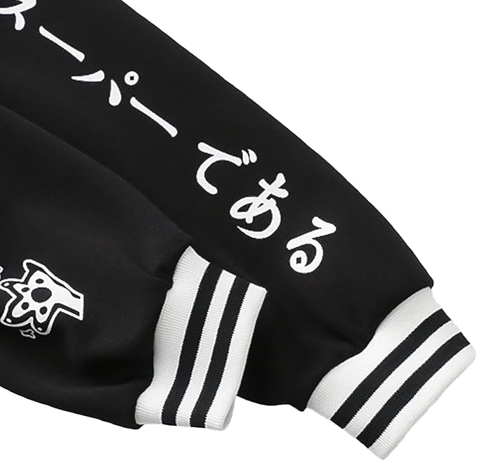 Cute Cat Baseball Jacket Hoodie Long Sleeve Casual Sweatshirt Oversized Kawaii Print Pullover Aesthetic Coat for Girl