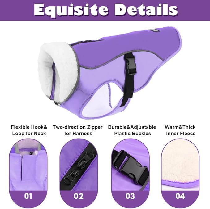 EMUST Winter Dog Jacket, Windproof Dog Apparel for Cold Weather, Reflective Coats for Dogs, Warm Puppy Jacket for Cold Winter, New Purple, S