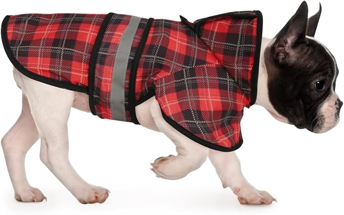 HDE Dog Raincoat Jacket Reflective Adjustable Hooded Pet Poncho Rain Coat with Leash Hole for Small to X-Large Dogs Plaid - S