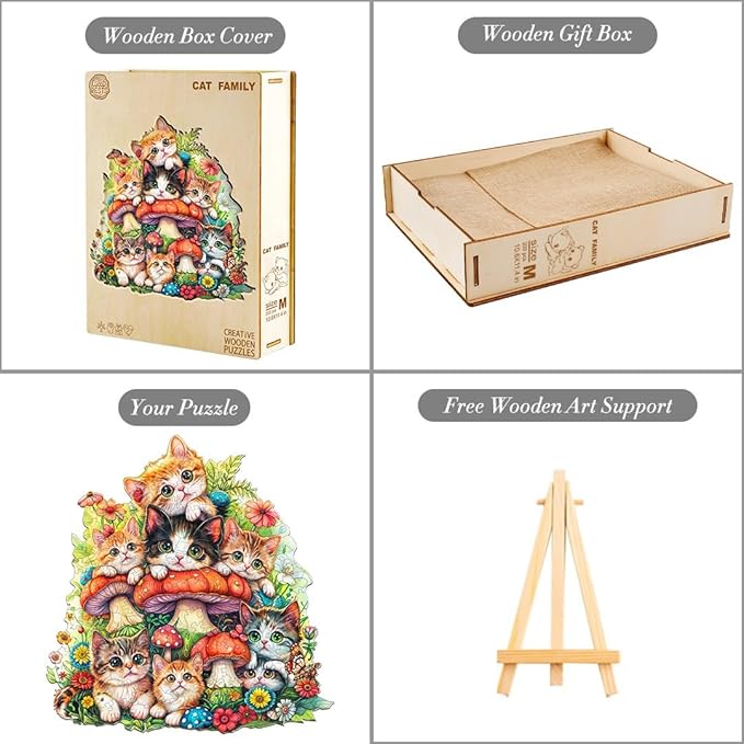 KAAYEE Wooden Puzzles for Adults, Cat Family-1 100 Piece Unique Animal Shape Puzzle, Cat Wood Puzzle for Adults, Creative Gifts for Friends/Family, Home Decor(8.5 * 8.1in)