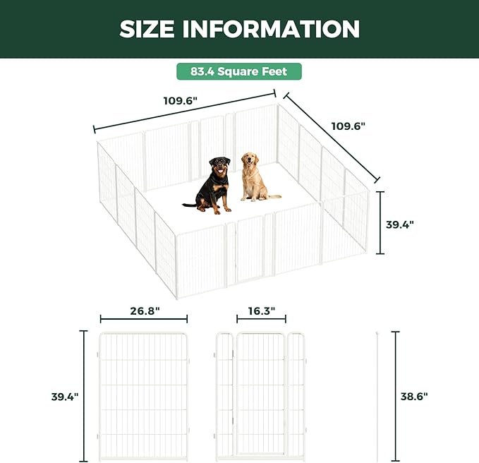 FXW Homeplus Unleashed Indoor Dog Playpen - Stress-Free and Safe Play, Heavy Duty 40 Inch 16 Panels Dog Pen for Medium and Large Dogs, White│Patented