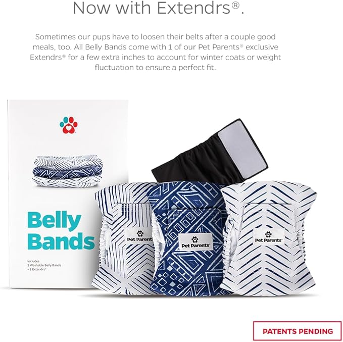 Pet Parents® Washable Belly Bands for Male Dogs (3pack) + Extendrs® of Durable Dog Diapers Male, Premium Male Dog Diapers & Dog Wraps (Medium, Kahuna)