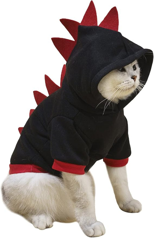 QWINEE Dinosaur Hoodie Warm Jacket Christmas Halloween Costume Clothes for Puppy Kitten Small Medium Dogs Cats Black S