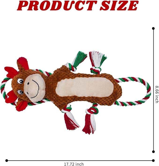 Christmas Squeaky Reindeer Dog Toys-Tug of War Dog Toy for Puppy- Keep Them Busy and Entertained- Interactive Pet Toys for Small & Medium Breeds