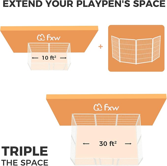 FXW Homeplus Unleashed Indoor Dog Playpen - Stress-Free and Safe Play, Heavy Duty 40 Inch 4 Panels Dog Pen for Medium and Large Dogs, White│Patented