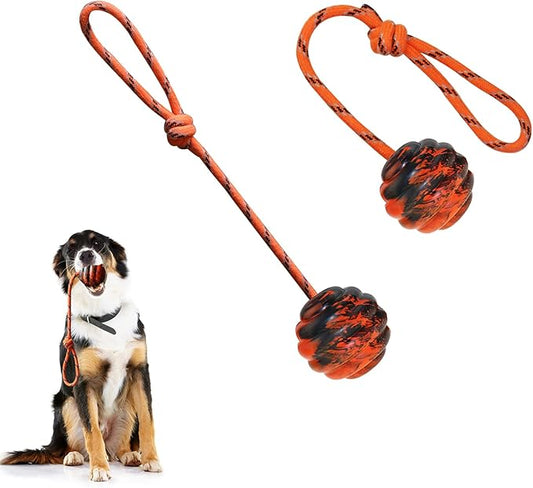 2Pcs Dog Training Ball on Rope - Exercise & Reward Toy for Dogs - Chew, Pull, Throw, Tug & Fetch - Belgian Malinois Gifts