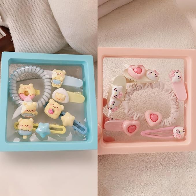 Hair Clips for Women, Acrylic Resin Hair Accessories set with Hairbands Colored Hair Ties, Flower, Rainbow, Little Bear Clips Cute pattern for Birthday Prom Cosplay Party (pink Love yellow Doughnut)