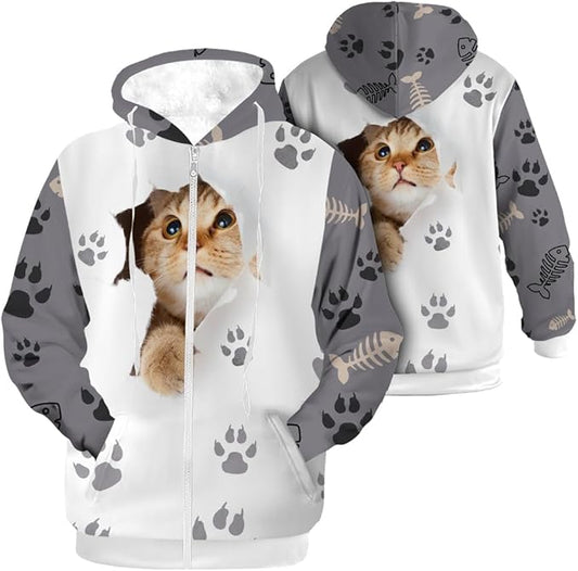 Cat Jacket for Men Women Paw Coat Hoodied Sweatshirts Zip Up Hoodies