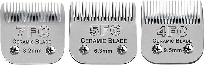 Size 7FC/5FC/4FC Detachable Pet Dog Grooming Clipper Ceramic Blades Set,Compatible with Andis,Oster A5,Wahl KM Series Clippers,Cut Length 1/8"(3.2mm) to 3/8”(9.5mm),3 Pack