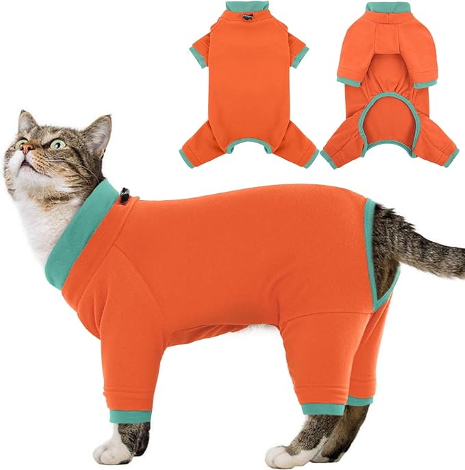 Sticky Cat Clothes Stretchy, Sphynx Hairless Sweater & Pajamas for Cats only, Soft Cat Onesie for Cats After Surgery Female Male & Hair Loss Prevention, Orange 2XL
