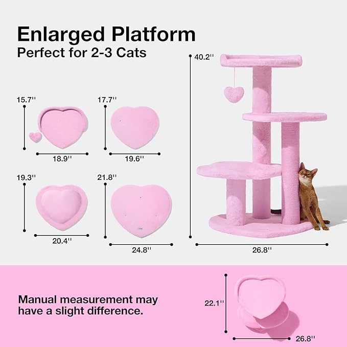 VETRESKA 40 inches Cat Tree for Indoor Cats, Multi Level Cat Tower with Cat Scratching Post, Cute Cat Climbing Tree with Dangling Toy for Cats, Pink