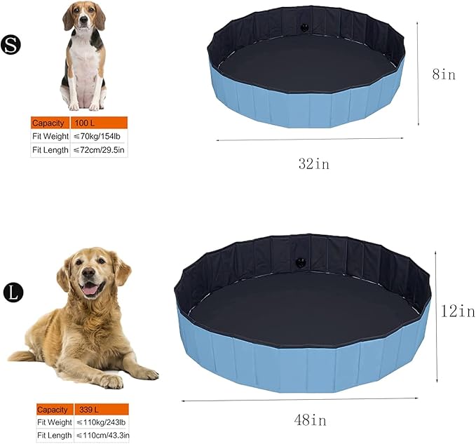 Upgraded Foldable Dog Pet Swimming Pool Plastic Children's Padding Pool Bathtub Large Small Dogs Outdoor Leak-Proof Collapsible Pool(S-32"x 8")