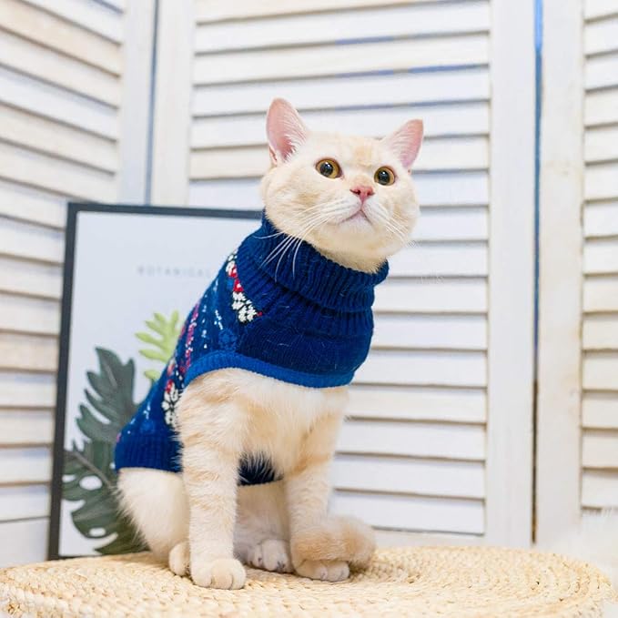 BINGPET Cat Sweater - Cat Winter Sweater with Snowflake - Soft Turtleneck Knitted Kitten Puppy Apparel, Winter Pet Clothes for Cold Weather