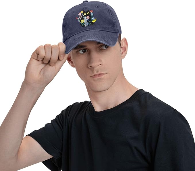 Black Cat Hat,Ragdoll Cat Embroidered Adjustable Cotton Baseball Cap for Men Women,Gifts for Cat Lovers