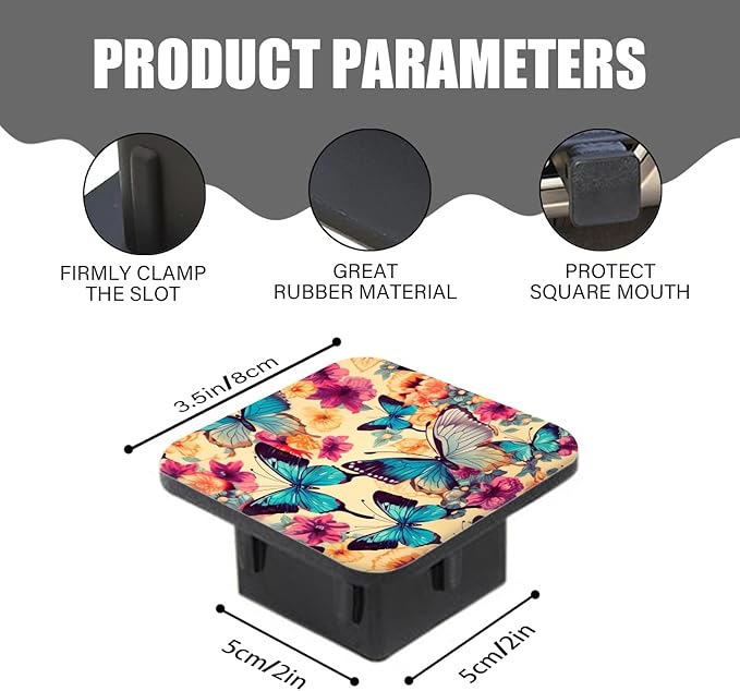 Hitch Cover Fits for 2-Inch Hitch,Blue Butterflies and Colorful Flowers Pattern Rubber Trailer Hitch Cover Tube Plug Insert,Car Exterior Accessories, Receiver Tube Hitch Plug