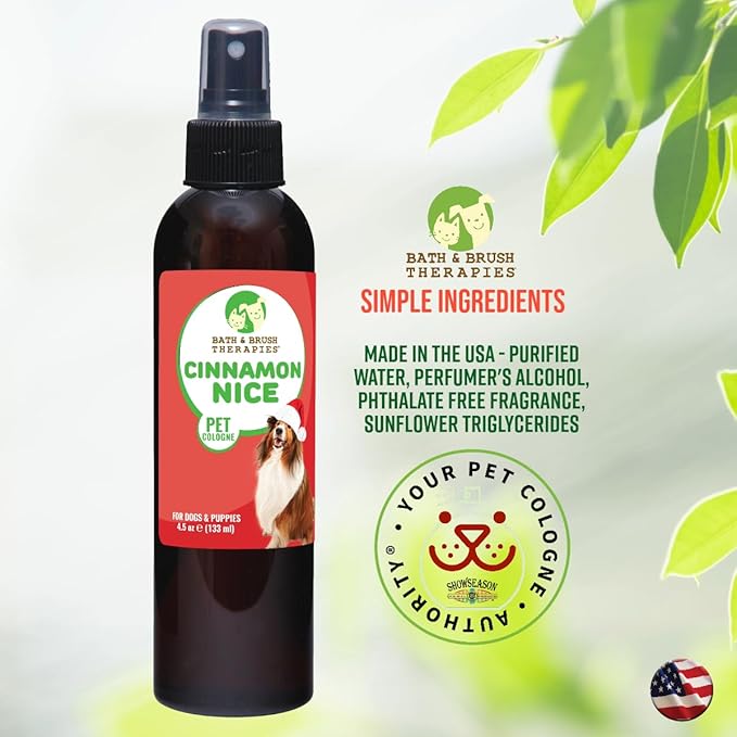 Showseason Animal Products Bath & Brush Therapies® Cinnamon Nice Pet Cologne For Dogs 4.5 oz | Long-Lasting Odor Eliminator | Paraben-Free | Biodegradable & Non-Toxic | Made in USA