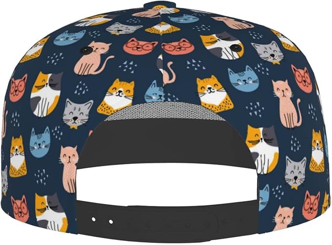 Cute Funny Cat Baseball Cap for Women Men Adjustable Flat Brim Cap Summer Baseball Sun Hats for Travel Hiking