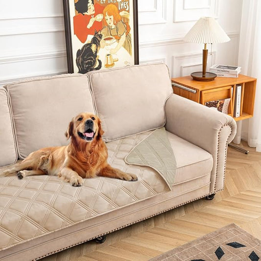 fuguitex Waterproof Dog Blanket Reversible for Small Dogs Resistant Leakproof Washable Couch Cushion Bed Protector Cover for Indoor Furniture Pet Friendly（30"*53",Beige+Khaki