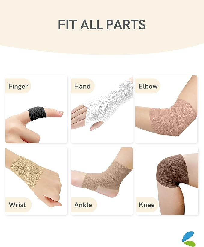 FriCARE Self Adhesive Bandage Wrap, Medical Tape in First Aid Kit, Cohesive Bandages for Wounds Sport Vet, FSA/HSA Eligible, 2 Inches X 5 Yards 6 Rolls, Classic