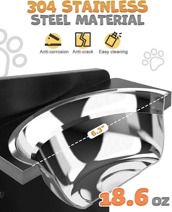 Elevated Dog Bowls, Adjustable Raised Dog Bowl Stand for Small Size Dogs and Cats, Durable Bamboo Dogs Feeder with 2 Stainless Steel Bowls and Non-Slip Feet, Pet Food Bowl for Small Sizes