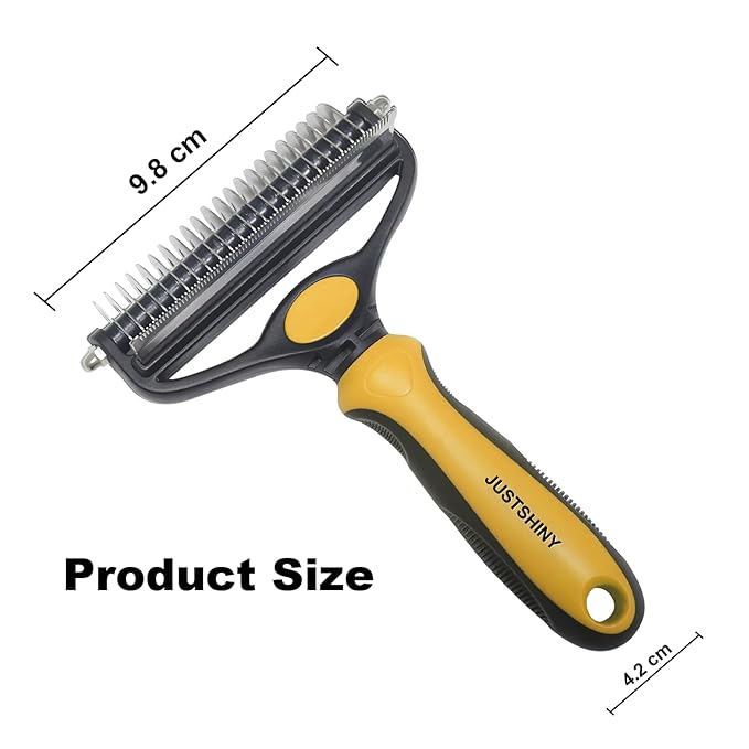 Pet Grooming Set – 1 Brush + 2 Toothbrushes (Soft & Finger) for Dogs & Cats(Yellow Handle)