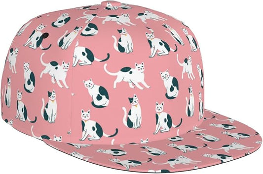 Cute Funny Cat Baseball Cap for Women Men Adjustable Flat Brim Cap Summer Baseball Sun Hats for Travel Hiking