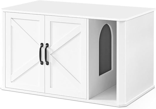 Feandrea Litter Box Enclosure, Modern Cat Litter Box Furniture Hidden, Front Entry, Double Doors, Handles, Cat House, Side End Table, 33.5 x 19 x 19.5 Inches, Cloud White UPCL012W01