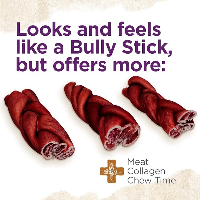 Natural Farm Odor-Free Super Braided Collagen Dog Chews (6-Inch, 10-Pack) First Ever Real Bull Sticks Alternative: 100% Natural Angus Hide Collagen Treats- More Protein More Chew Time for All Dogs