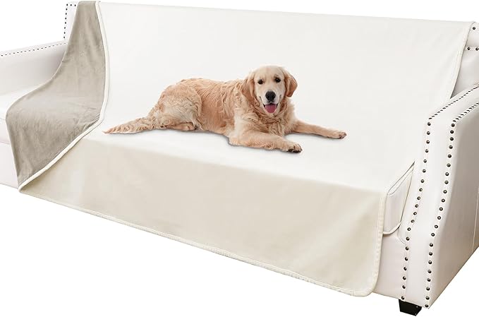 Waterproof Dog Blankets, Washable Pee Proof Pet Blanket for Couch, Soft Reversible Puppy Throw Furniture Protector Cover for Bed Sofa-68"x82",Beige+Khaki