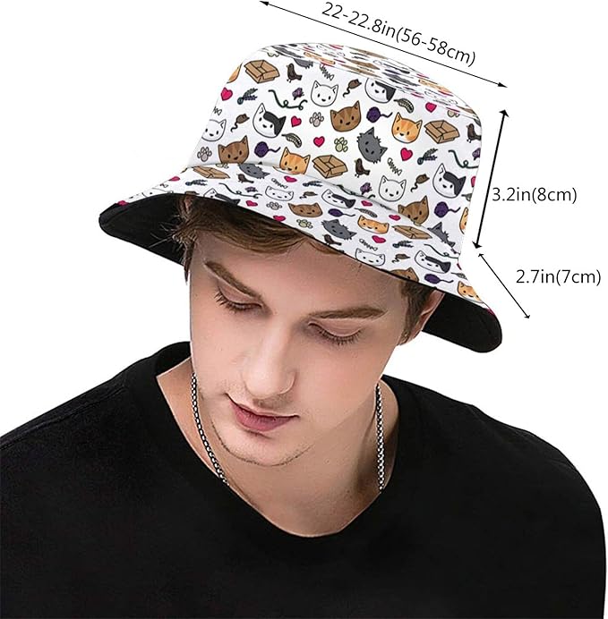 Funny Cute Cats Bucket Hats for Women Men Cartoon Pattern Fisherman Hat Packable Sun Hats