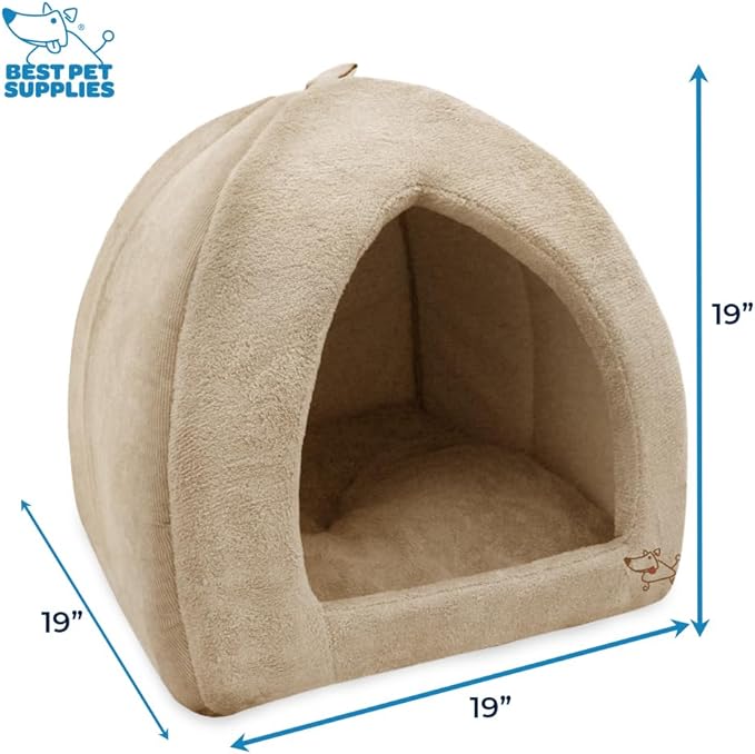 Best Pet Supplies Dog House Bed Crate Mat Tent Indoor Round Soft Plush for Small, Medium, and Large Breeds - Tan, 19 x 19 x H:19"