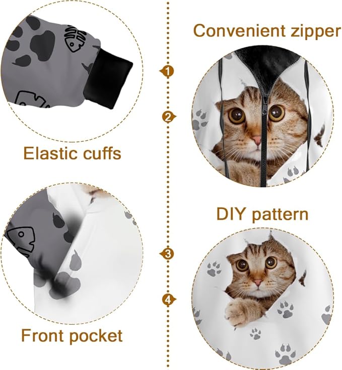 Cat Jacket for Men Women Paw Coat Hoodied Sweatshirts Zip Up Hoodies