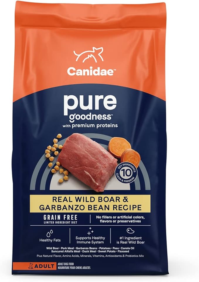 Canidae Pure Limited Ingredient Premium Adult Dry Dog Food, Real Wild Boar & Garbanzo Bean Recipe, 4 lbs, Grain Free