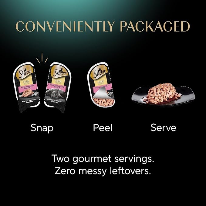 Sheba Perfect Portions Wet Cat Food Cuts in Gravy Variety Pack, with Sustainable Salmon, with Sustainable Tuna, and Delicate Whitefish & Tuna Entree, 2.6 oz. Twin-Pack Trays (24 Count, 48 Servings)