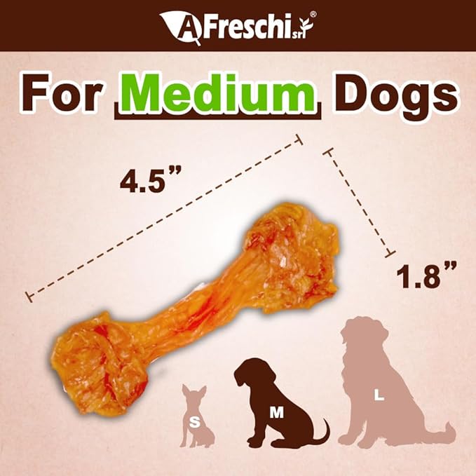 AFreschi Turkey Tendons for Dogs, USA-Sourced, Healthy Dog Treats, Rawhide-Free Puppy Chews, Long Lasting, All Natural, Hypoallergenic Dog Treats for Medium Breeds, 10 oz Pack Bone (M)