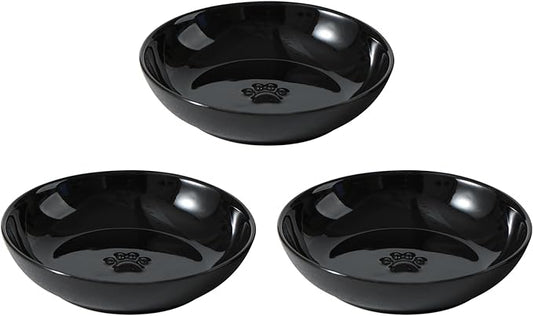 5.7'' Ceramic Wide Whisker Friendly Cat Dishes, Set of 3 Ceramic Cat Bowls, Indoor Kitten Feeding Food& Water Dish to Prevent Whisker Fatigue(3 Pcs, Black)