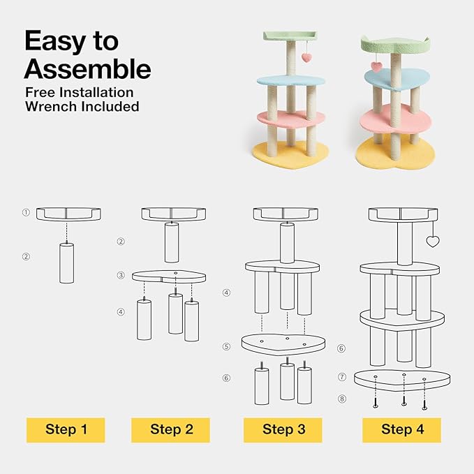 VETRESKA Cat Tree Cat Tower 38.6'' for Indoor Cats with Sisal Covered Scratching Posts and Sweetheart Shape Platform, Multi-Level Cat Tower Activity Center Furniture for Kittens Cats and Pets