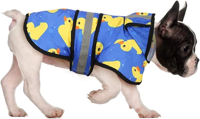 HDE Dog Raincoat Jacket Reflective Adjustable Hooded Pet Poncho Rain Coat with Leash Hole for Small to X-Large Dogs Rubber Ducks - M
