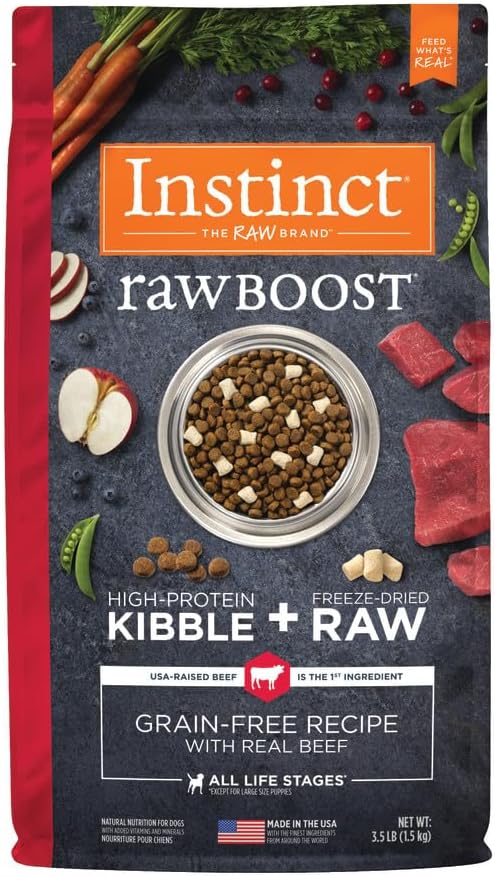 Instinct Raw Boost, Natural Dry Dog Food with Freeze Dried Pieces, High Protein, Grain Free Recipe - Real Beef, 3.5 lb. Bag