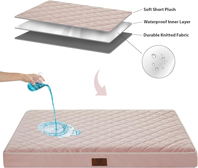 WNPETHOME Orthopedic Dog Bed for Crate, Waterproof Extra Large Dogs Bed with Removable Washable Cover, Multi-Needle Quilting Dogs Crate Beds