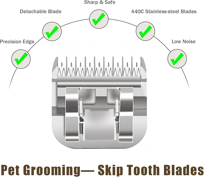 7 Skip Tooth Blades,Detachable Pet Dog Grooming Steel Blade Compatible with Andis,Oster A5,Wahl KM10 Series Clippers,Cut Length 1/8-Inch (3.2mm)