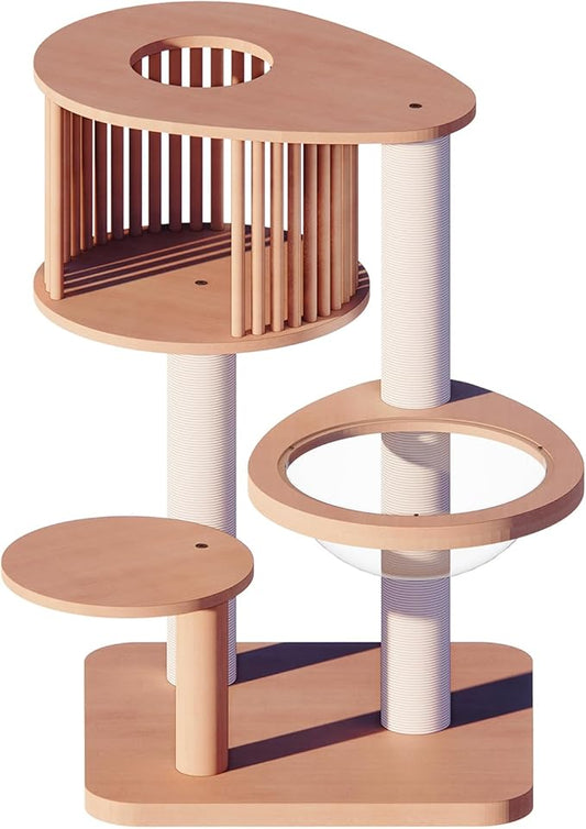 Downpat Cat Tree 36.4" Solid Wood Multi-Level Cat Tower with Condo,Cat Scratching Post,Jumping Space,Furniture Suitable for Cats
