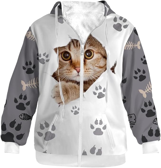 Cat Jacket for Men Women Paw Coat Hoodied Sweatshirts Zip Up Hoodies