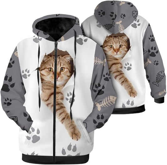 Cat Jacket for Men Women Paw Coat Hoodied Sweatshirts Zip Up Hoodies