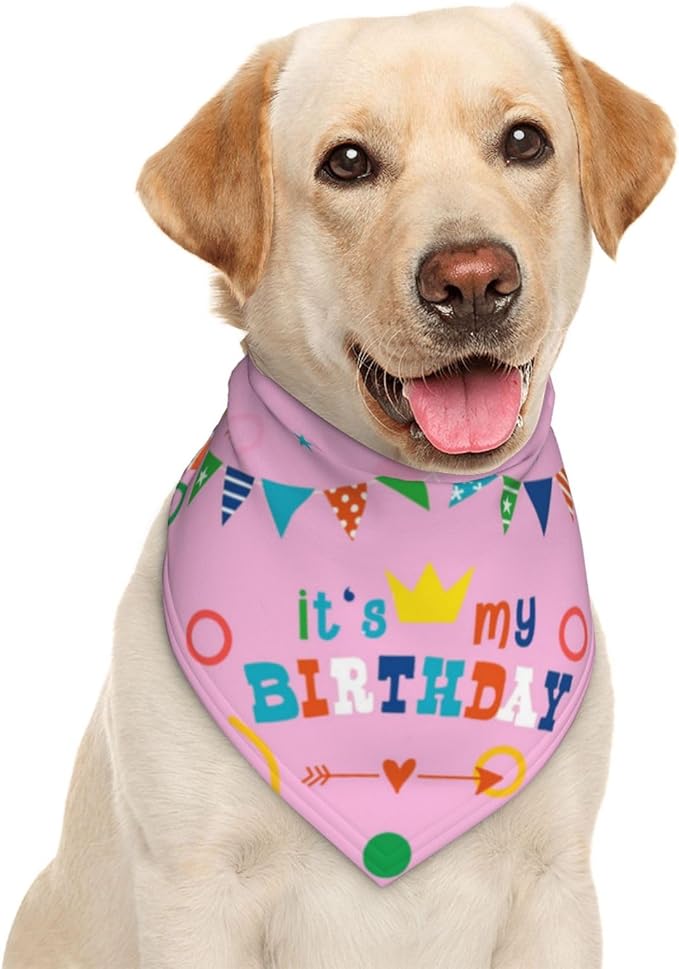 It's My Birthday Pink Dog Bandana Scarf Triangle Bibs Pet Accessories Cat Kerchief