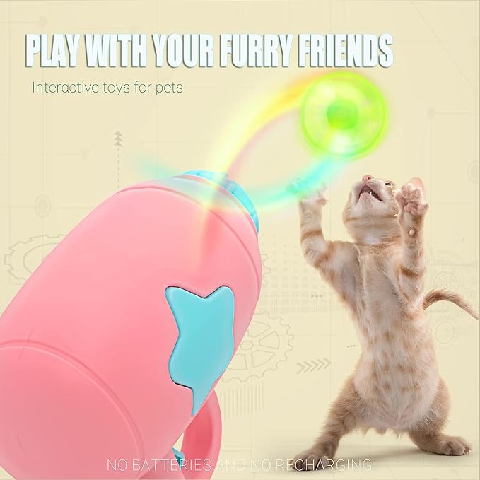 Cat Fetch Toy, Interactive Flying Cat Toy with 1 Light Up Spinning Tops, 1 LED Propellers and 4 Flying Propellers,Kitten Tracks Toy for Training Hunting Chasing(Pink)